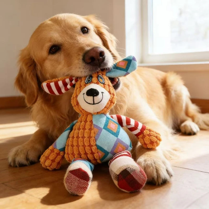 Dog Chew Toy Cute Animals with Squeak, great for teeth cleaning and entertainment.