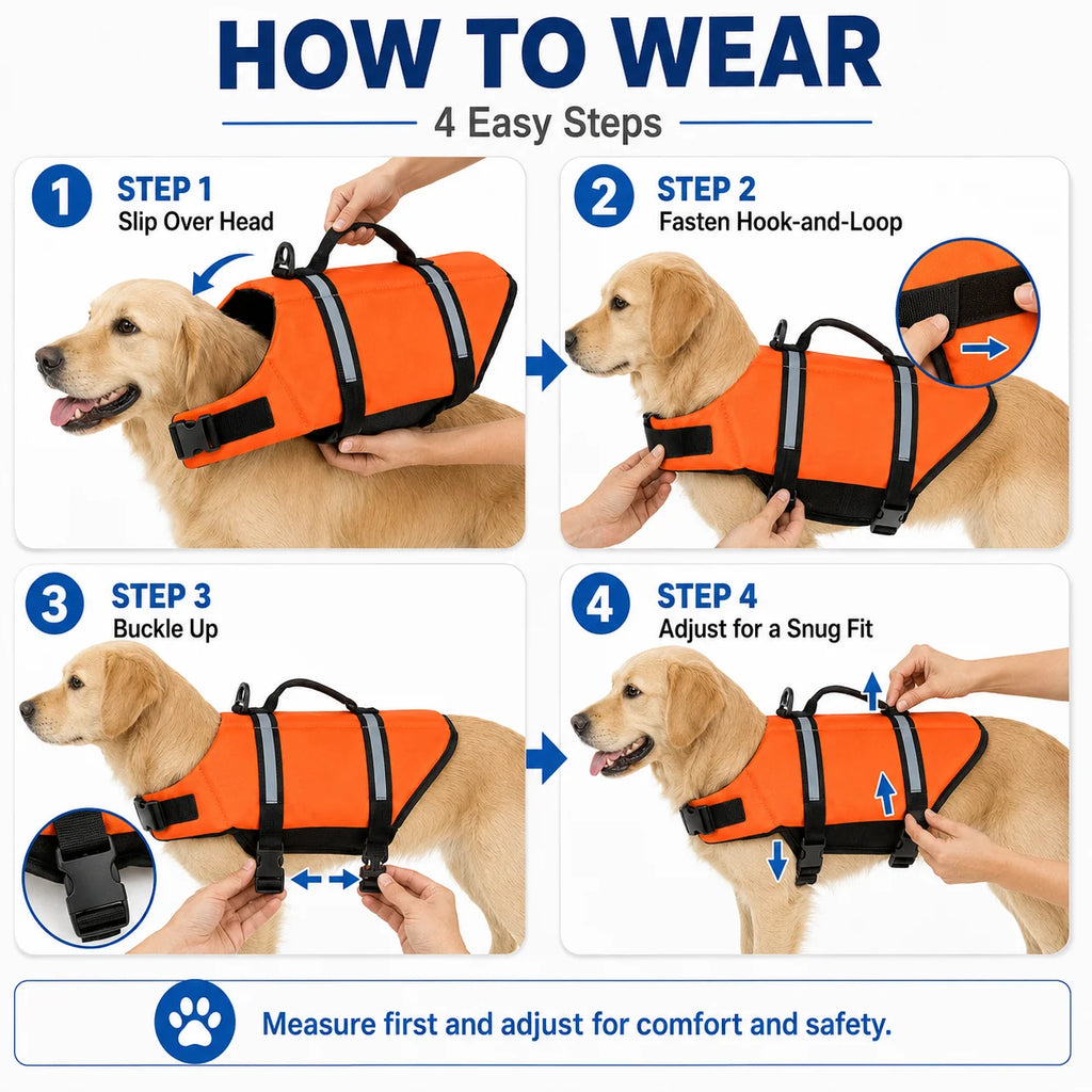 Dog Life Jacket Reflective Adjustable & with Rescue Handle