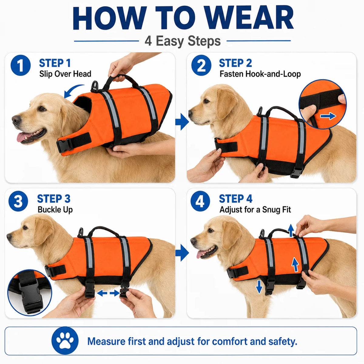 Dog Life Jacket Reflective Adjustable & with Rescue Handle