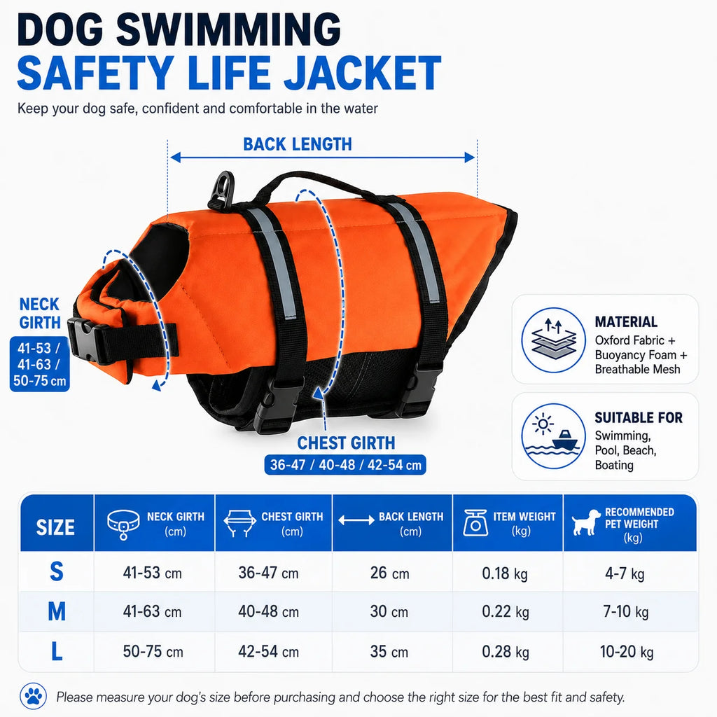 Dog Life Jacket Reflective Adjustable & with Rescue Handle