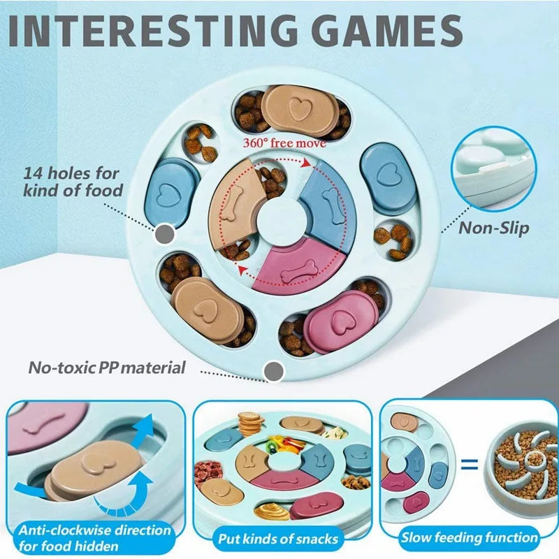 Dog or Cat Food Hiding Bowl, Slow Food Training, Educational Toy To Relieve Boredom. Pink or Blue.