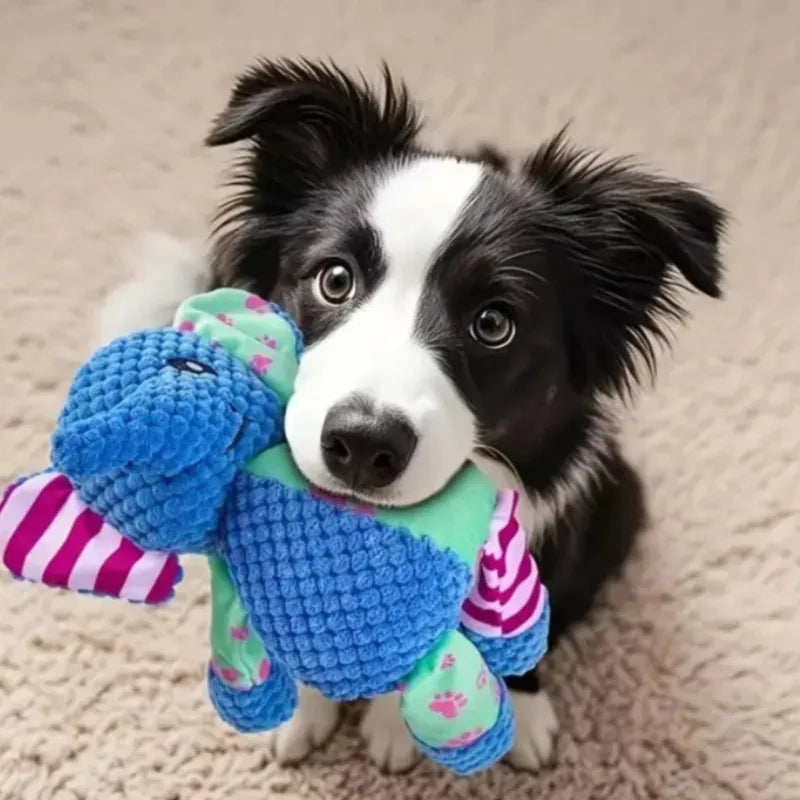 Dog Chew Toy Cute Animals with Squeak, great for teeth cleaning and entertainment.