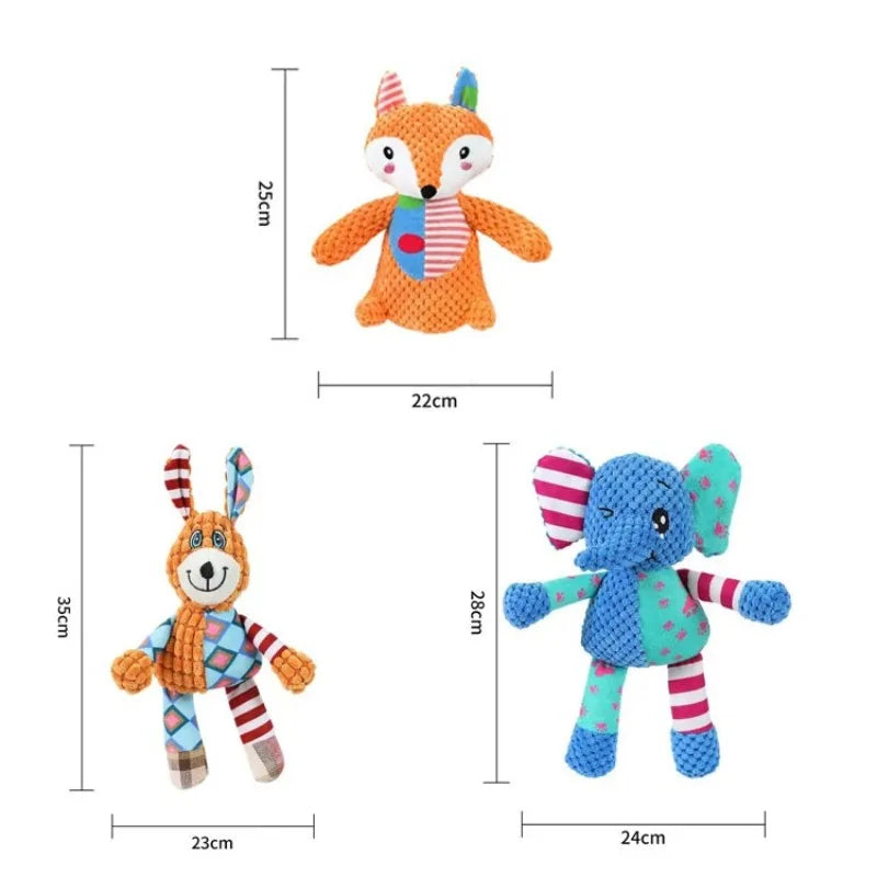 Dog Chew Toy Cute Animals with Squeak, great for teeth cleaning and entertainment.